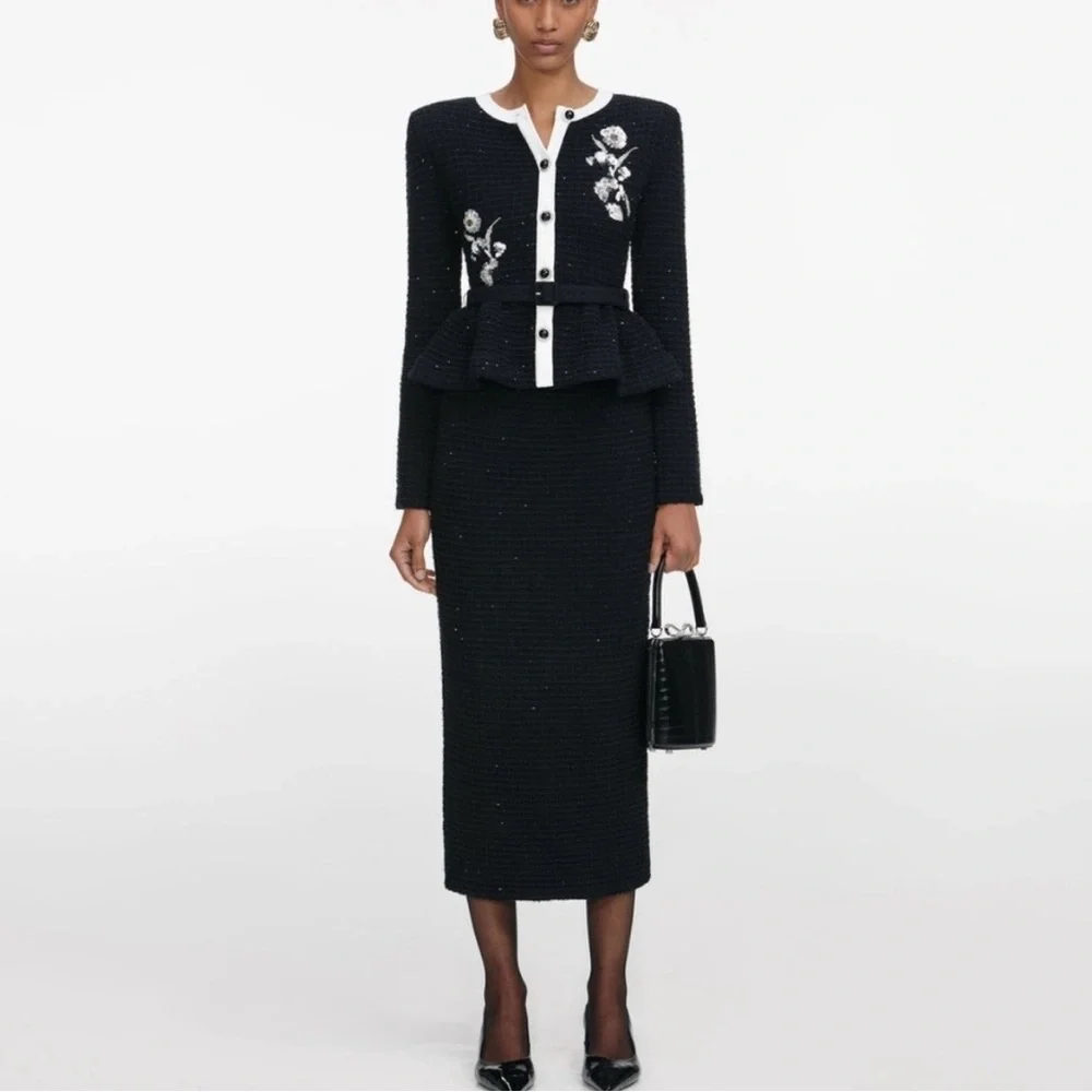 Self-Portrait Black Floral Textured Knit Midi Dress - Picture 6 of 6